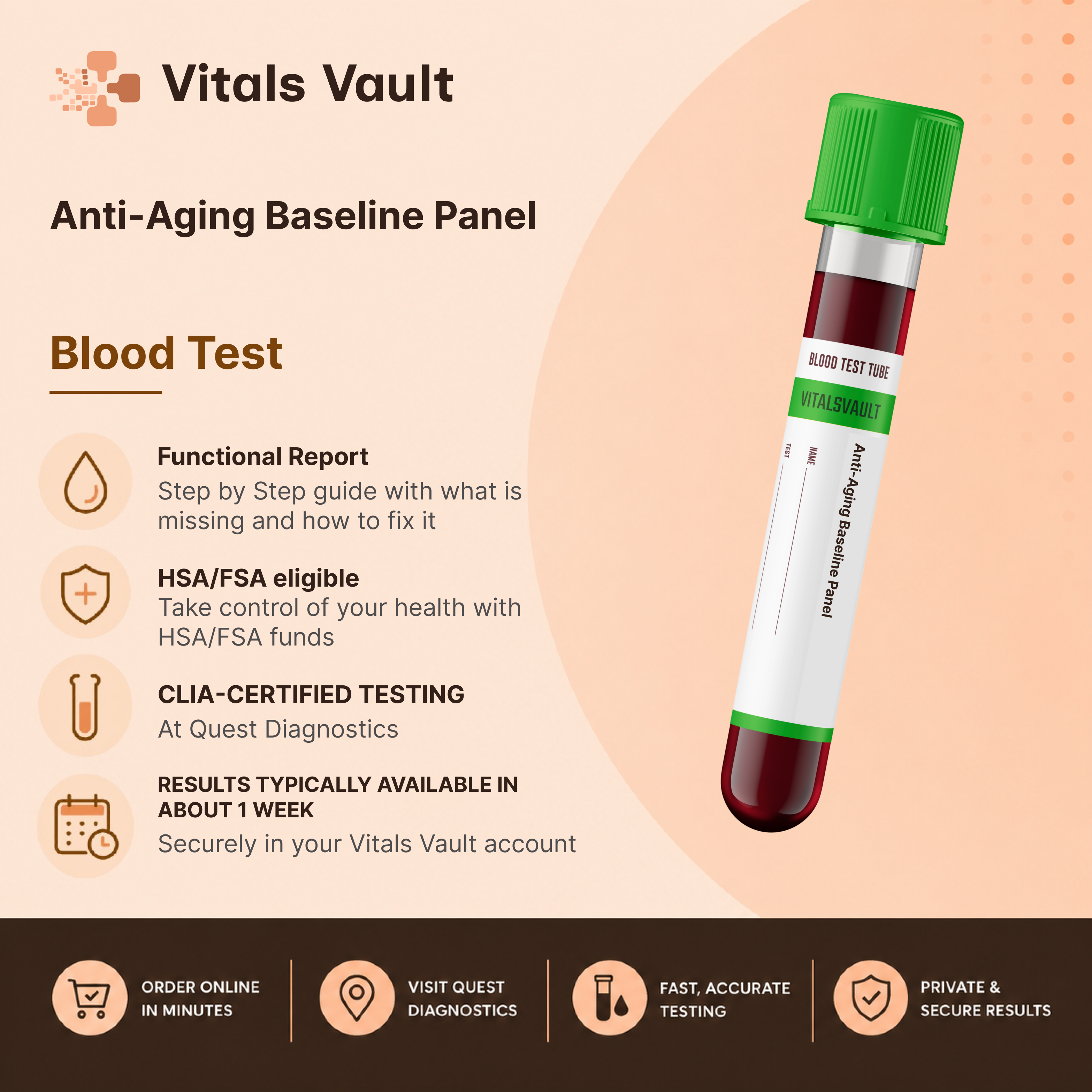 Anti-Aging Baseline Panel lab test kit by Vitals Vault