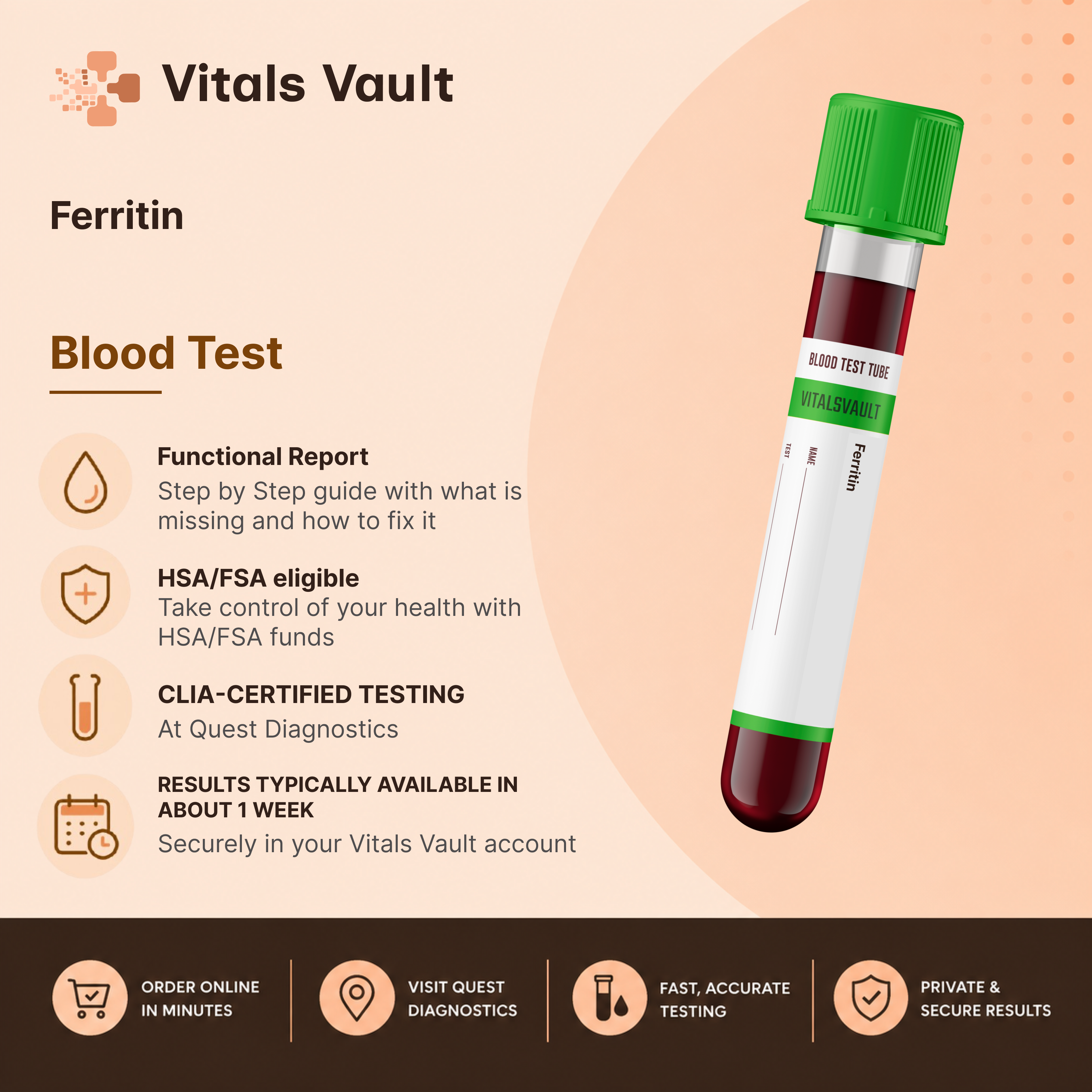 Ferritin (Iron Stores) lab test kit by Vitals Vault
