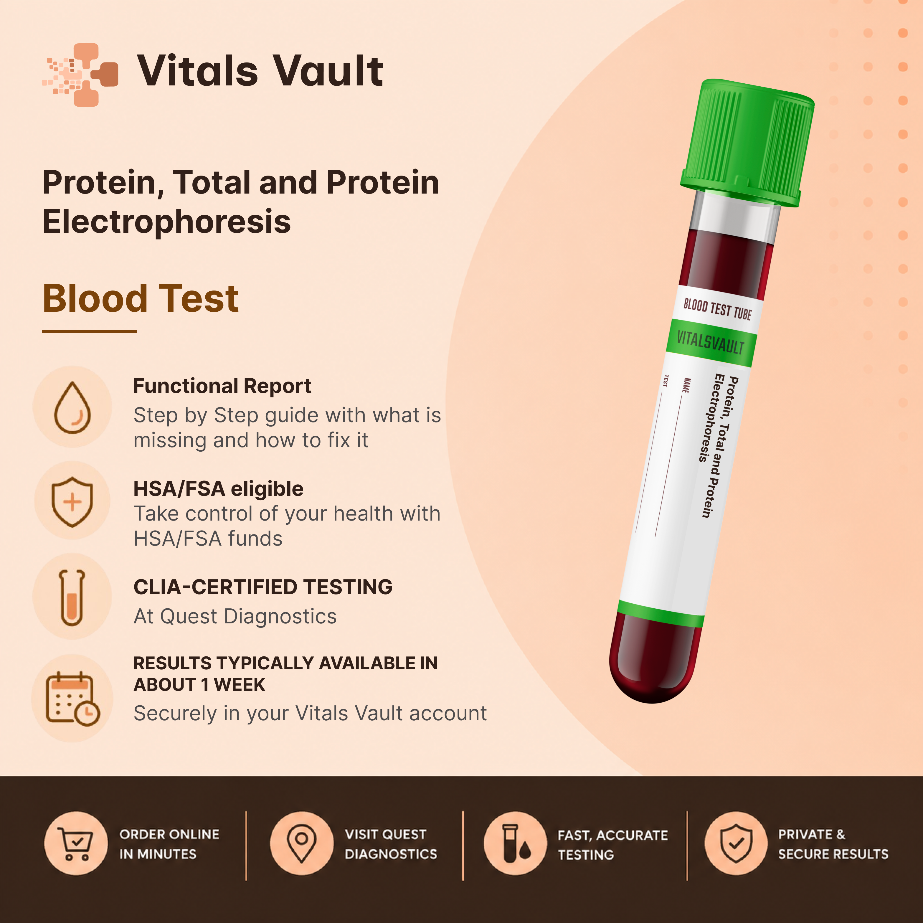 Total Protein with Protein Electrophoresis lab test kit by Vitals Vault