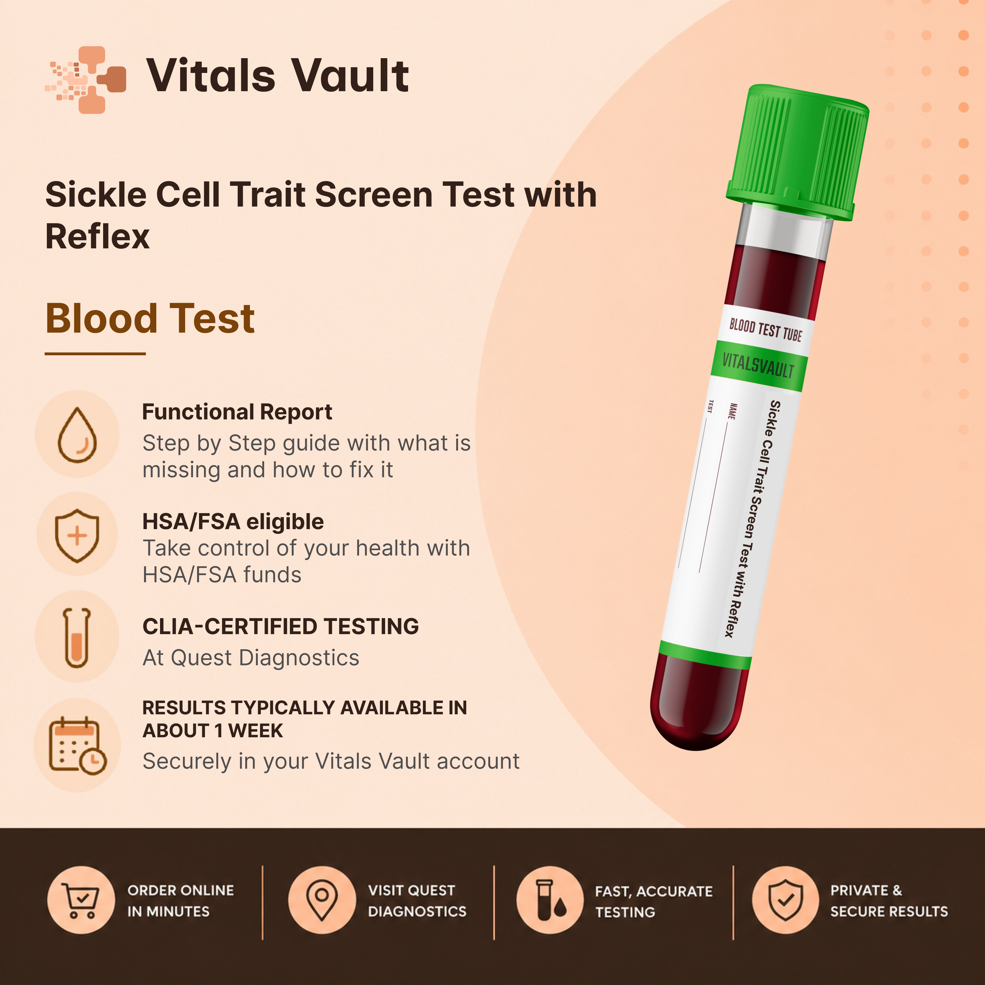 Sickle Cell Trait Panel (Hemoglobin Types) lab test kit by Vitals Vault