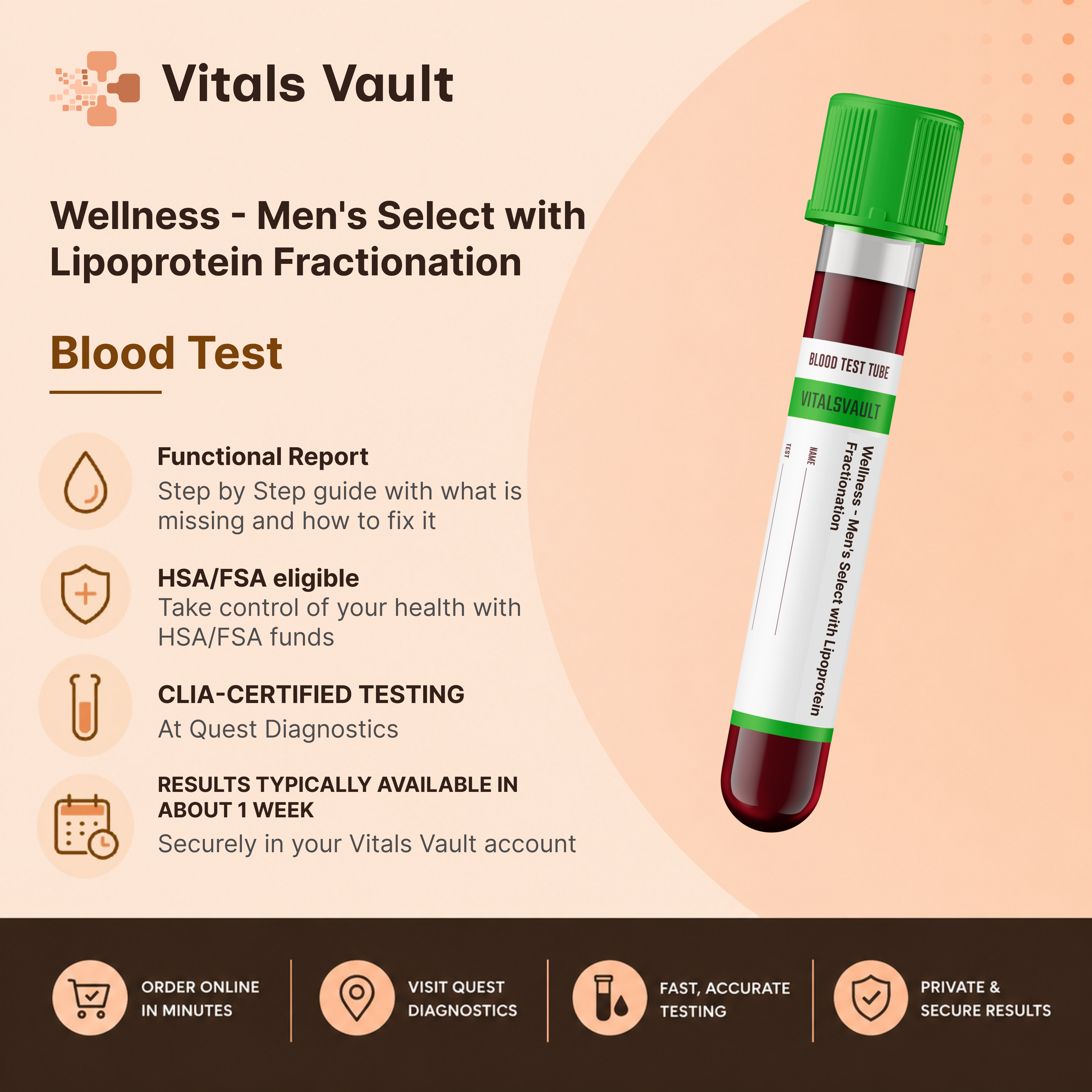 Men's Wellness Panel (Advanced Lipids) lab test kit by Vitals Vault