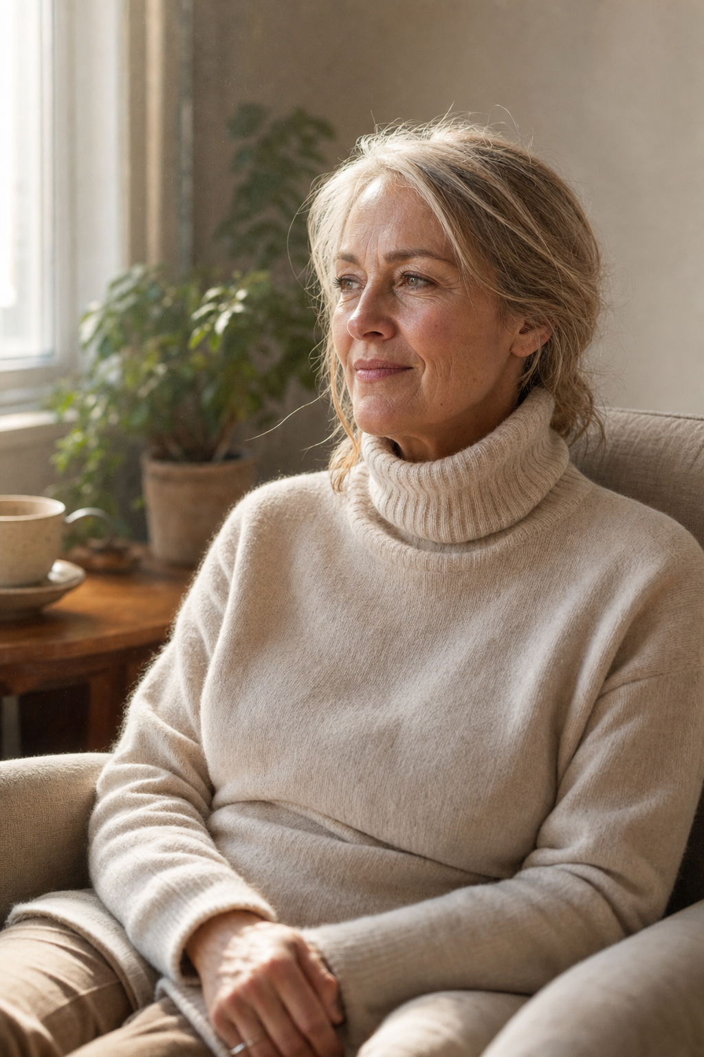 A calm, contemplative portrait in soft window light