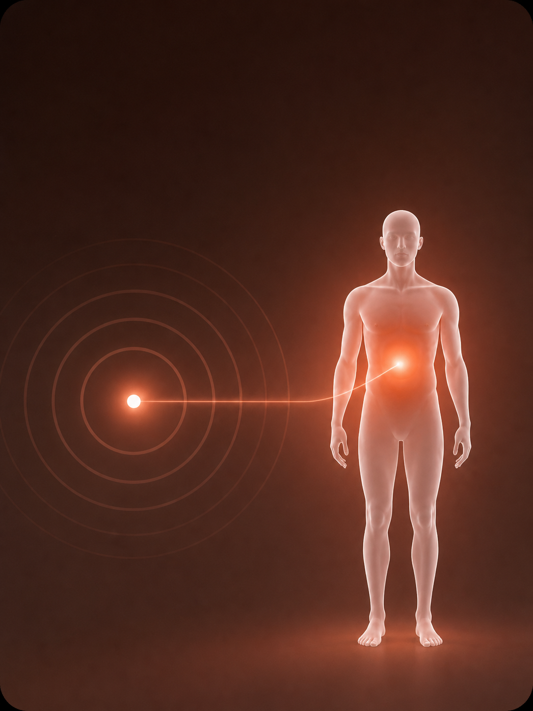 Body silhouette with a glowing cancer signal origin